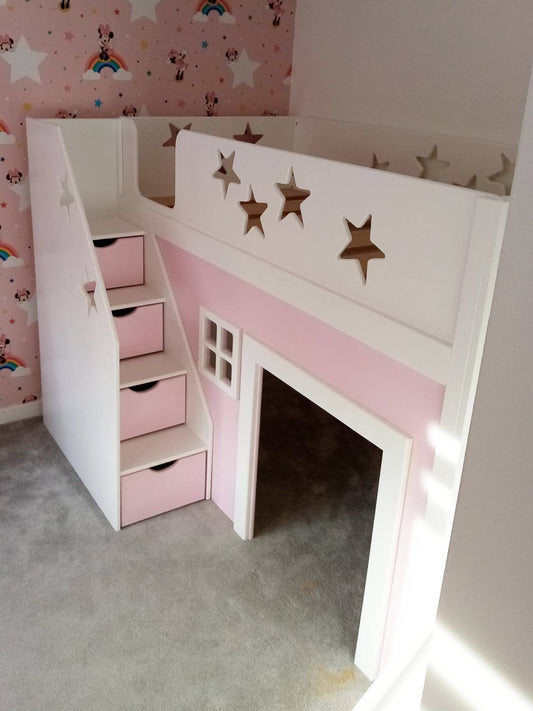 Traditional Joiners Full Height Bed with Stairs Stars