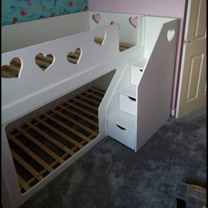 Traditional Joiners Space Saver Bed with Front Stairs.  With Hearts and bed