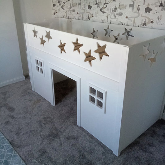 Traditional Joiners Space Saver bed with Side Stairs. Stars