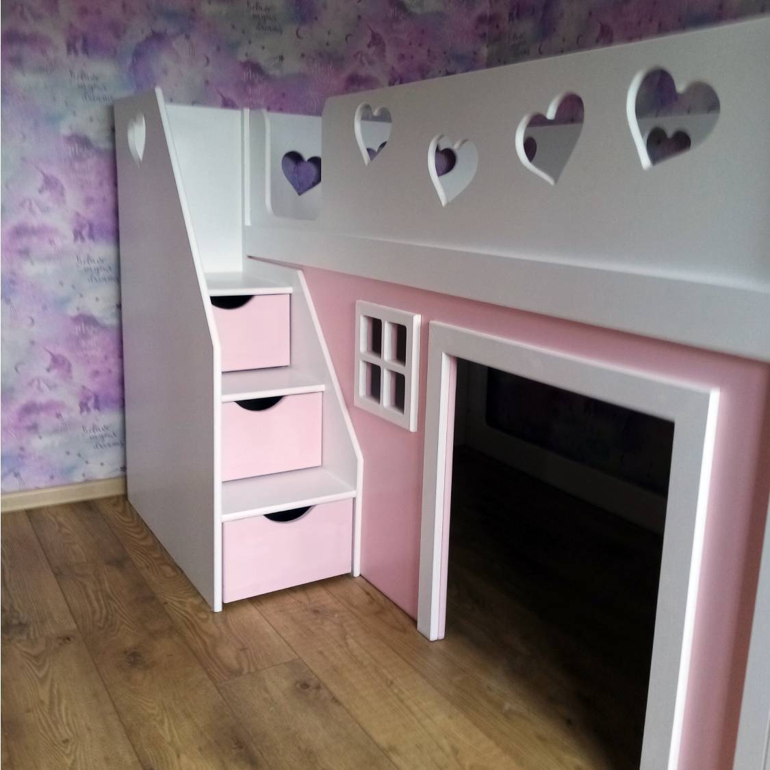 Traditional Joiners Space Saver Bed with Front Stairs.  With Hearts