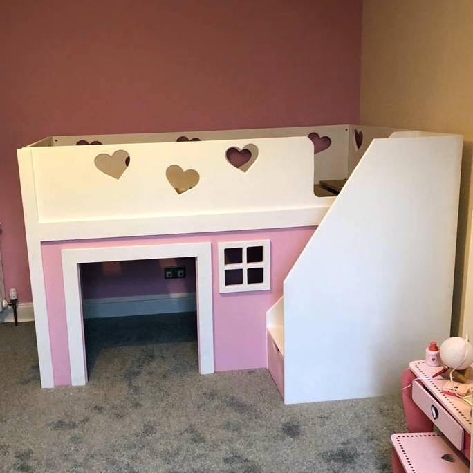 Traditional Joiners Space Saver Bed with Front Stairs.  With Hearts and Den