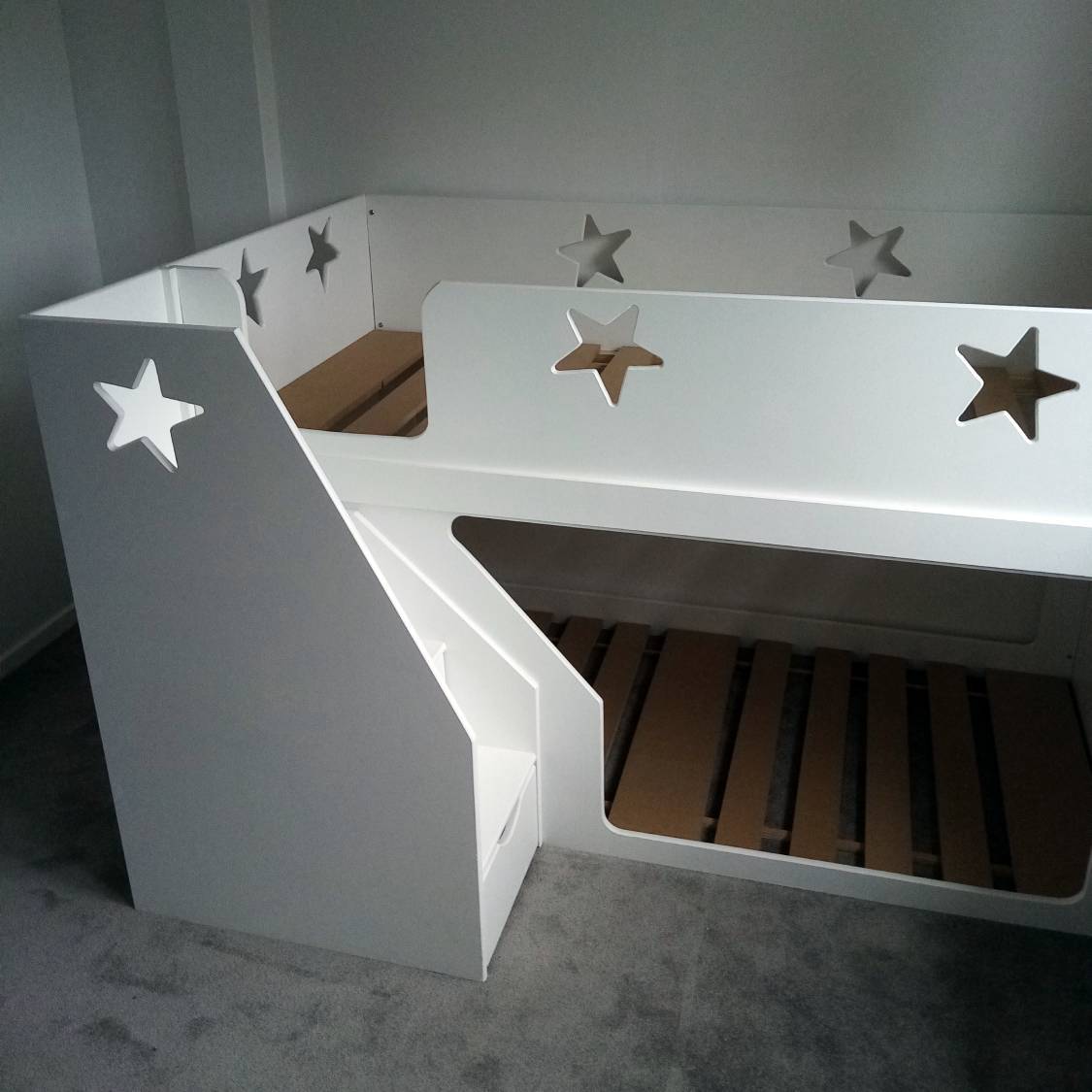 Traditional Joiners Space Saver Bed with Front Stairs.  With Stars and bed