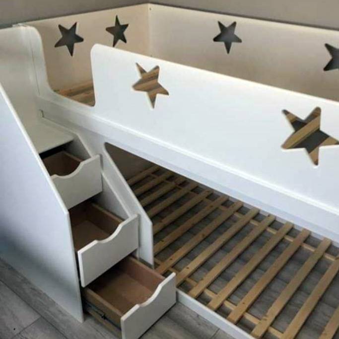 Traditional Joiners Space Saver Bed with Front Stairs.  With Stars and stair storage