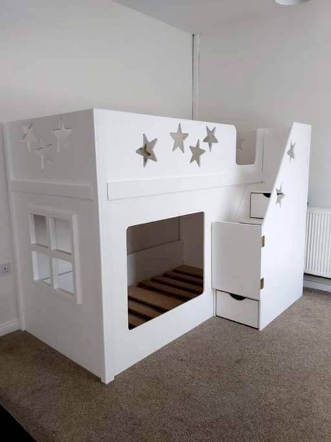 Traditional Joiners Full Height Bed with Stairs White with Stars